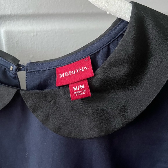 Merona Navy Blue/Black Peter Pan Collar Short-Sleeved Blouse - Picture 2 of 6